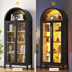 Dystler Display Cabinet with Glass Doors, 5-Tier Tall Curio Cabinet with LED Lights Display Case for Collectibles, Black