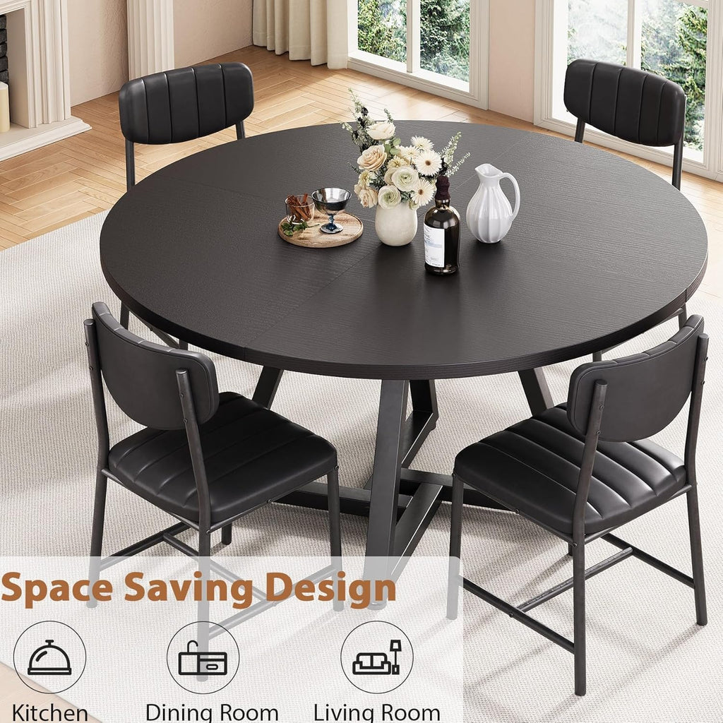 Jocoevol Round Dining Table Kitchen Dining Room Circle Dinner Pedestal Table for 4, Space Saving Wood Kitchen & Dining Room Furniture (Black)