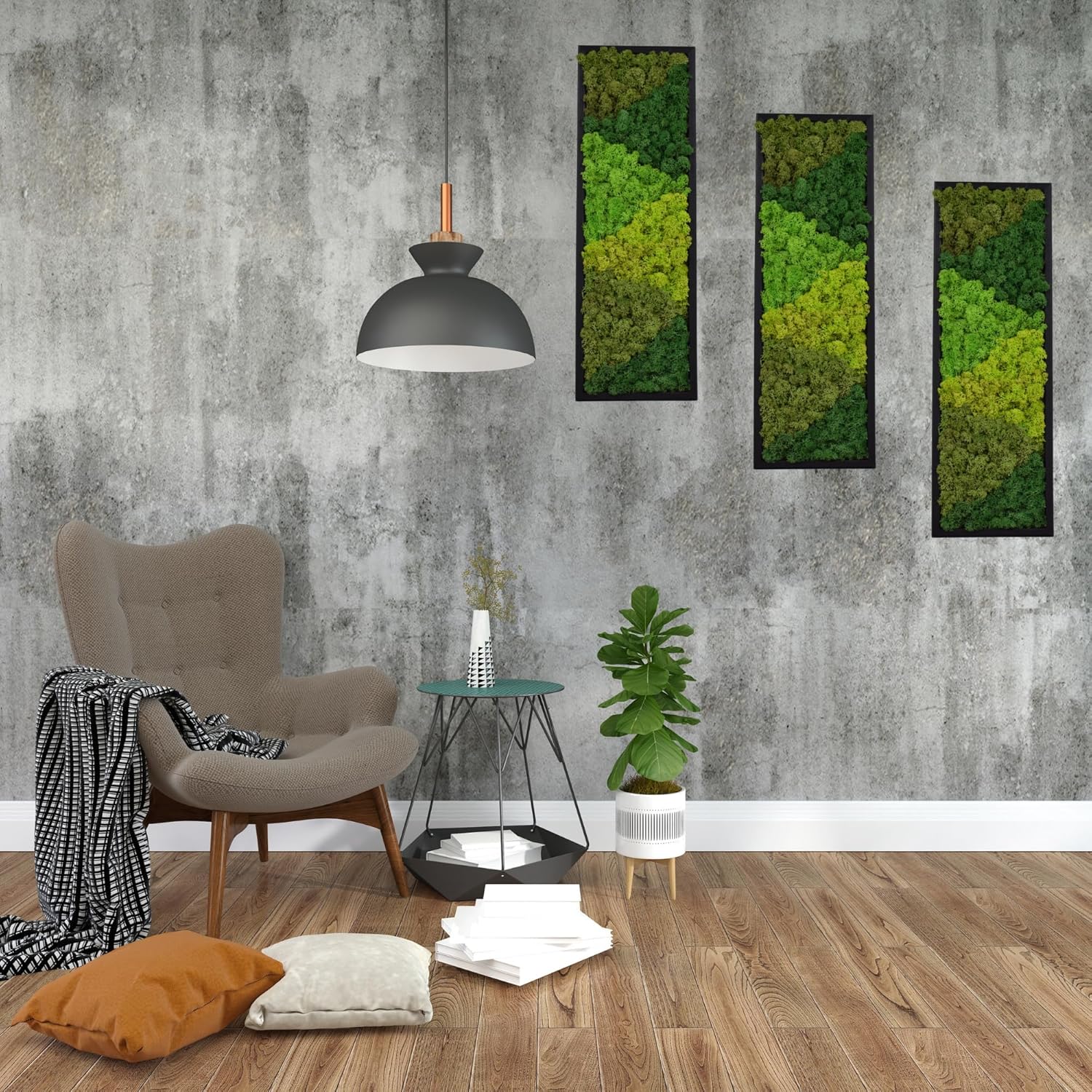 yersiz Large Moss Pattern Wall Art, Real Moss Wall Art for Living Room & Bedroom, Set of 2 Vintage Wall Panels for Interior Wall Decor, Bathroom & Home Decor, Eco-Friendly Natural Green Wall Decor