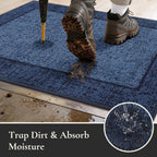 Dirt Trapper Door Mat 32"x 48", Non Slip Washable Doormat, Stain Resist and Absorbent Welcome Mat, Floor Mats,Low Profile Entrance Dog Door Mats for Front Back Door,Blue