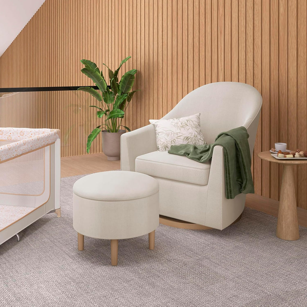 Evolur Luna Swivel Chair & Ottoman with 360-degree Swivel and Soft, Plush Fabric and Sleek Design, Sturdy Wooden Base