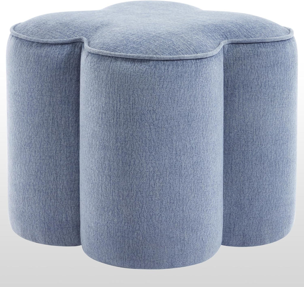 Zesthouse Flower Pouf Ottoman Foot Rest, Linen Fabric Poofy Ottoman Footstool for Couch Sofa, Modern Living Room Stool Seat for Under Entry Table, Cute Square Vanity Stool for Bedroom Dorm, Blue