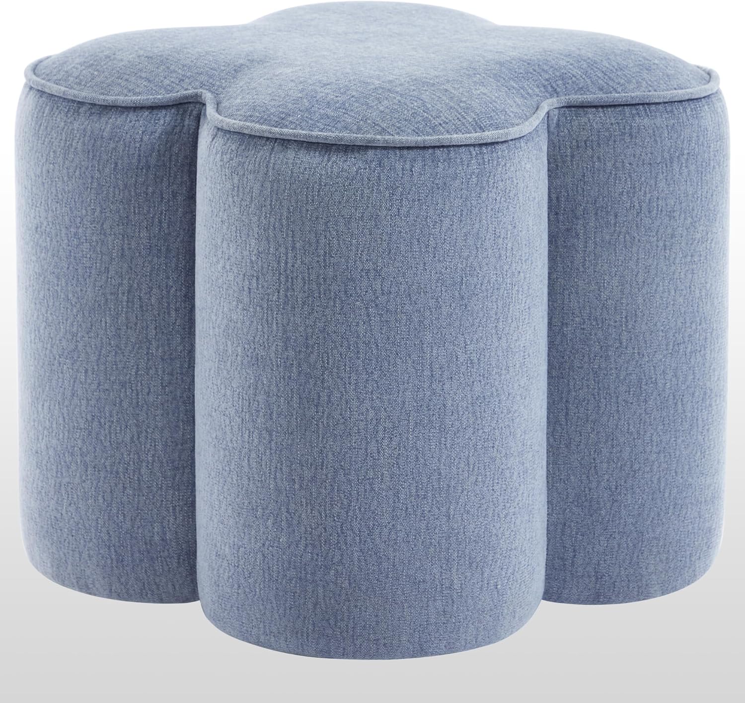Zesthouse Flower Pouf Ottoman Foot Rest, Linen Fabric Poofy Ottoman Footstool for Couch Sofa, Modern Living Room Stool Seat for Under Entry Table, Cute Square Vanity Stool for Bedroom Dorm, Blue
