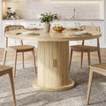 Round Dining Table for 4-6, 43.3" Modern Farmhouse Kitchen Table with Hidden Storage & Tambour Door, Japandi Style Wood Pedestal Circle Table for Small Spaces, Apartment, Dining Room, Classic Oak