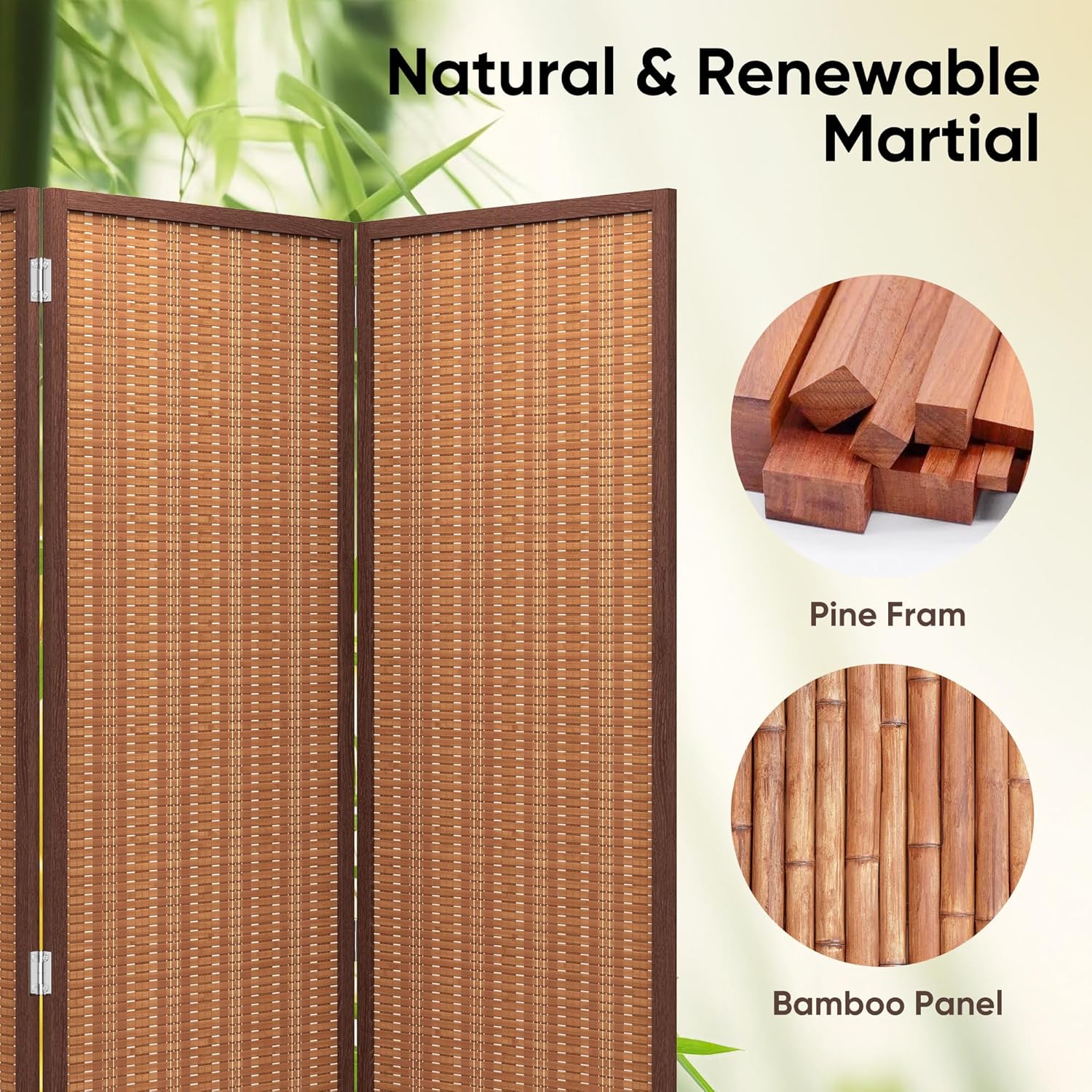 JOSTYLE 4 Panel Folding Privacy Screens 6ft Bamboo Freestanding Room Dividers, 70.9" H x 79" W