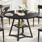 knoworld Round Dining Table for 4, Kitchen Tables Dining Room Circle Dinner Table with Pedestal Metal Frame, Space Saving Wood Industrial Kitchen & Dining Room Tables, Black 43In