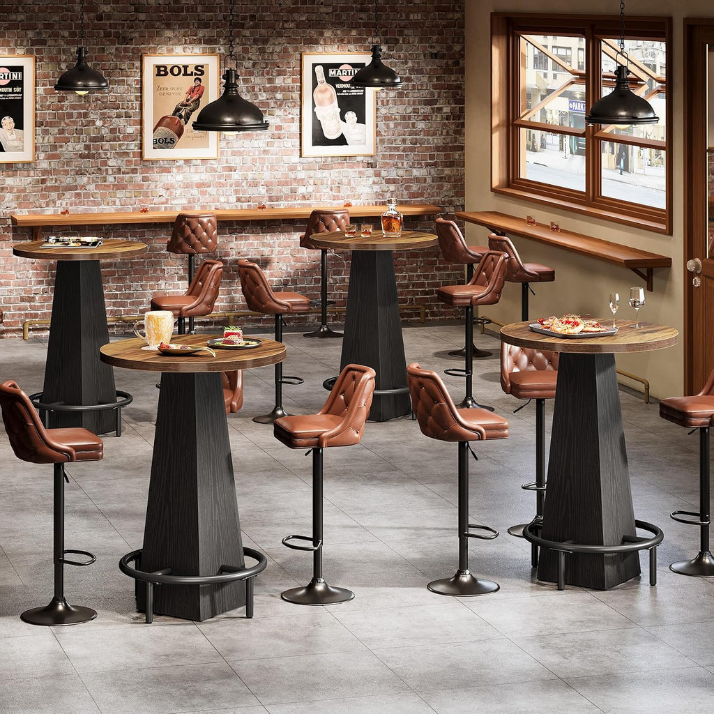 Tribesigns Bar Table, 37.4" High Round Pub Table for Small Bars, Dining Room, Kitchen, Brown and Black (Only Table)