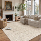 8x10 Area Rug for Living Room, Ultra Soft Washable Rugs for Bedroom, Non-Slip Indoor Large Carpet, Low-Pile Floral Accent Rug for Dining Room, Office & Home Decor Beige
