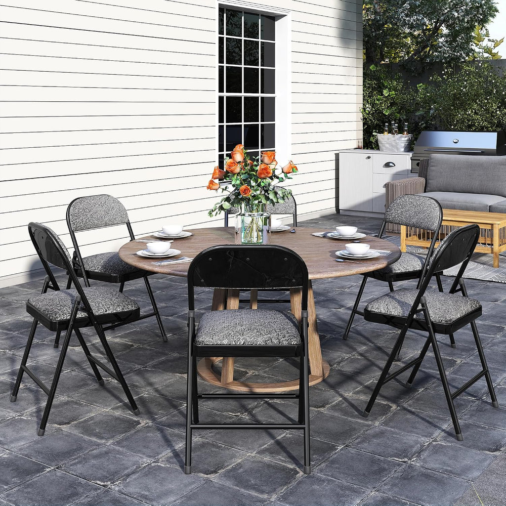 4 Pack Padded Cushion and Back Folding Chairs, Fabric Dining Chair Set with Steel Frame Metal for Home and Office, for Indoor and Outdoor Events, (Fabric Gray)