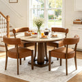 RNKSFX Modern Dining Chairs Set of 4, Faux Leather Upholstered Kitchen & Dining Room Chairs, Mid Century Modern Wooden Dining Chairs Oversized Sturdy Rounded Chairs Curved Back, Brown