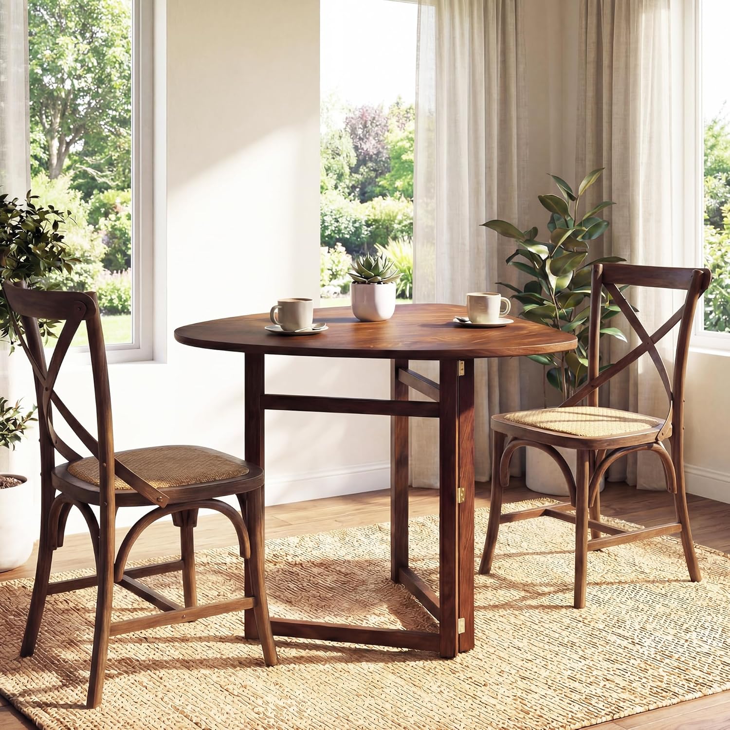 Giantex 31.5" Folding Dining Table for 2-3, Drop Leaf Kitchen Table with Triangular Top & Solid Rubber Wood Frame, Space-Saving Dinner Table for Dinette, Small Space, Restaurant, Walnut