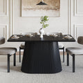 LITTLE TREE 59" Farmhouse Dining Table for 4-6 People, Modern Rectangular Kitchen Table with Metal Pedestal Base, Perfect for Dining Room, Kitchen, Living Room (Black)