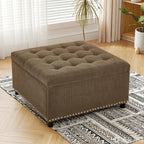 Square Ottoman with Storage, 30" Large Storage Ottoman Foot Rest Stool with Tufted Top and Nailhead Trim for Living Room, Bedroom, Entryway, Coffee Brown
