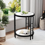 Alunaune Industrial End Table, 2-Tier Round Side Table, Small Modern Storage Shelf Metal Coffee Table Nightstand for Living Room Bedroom-White