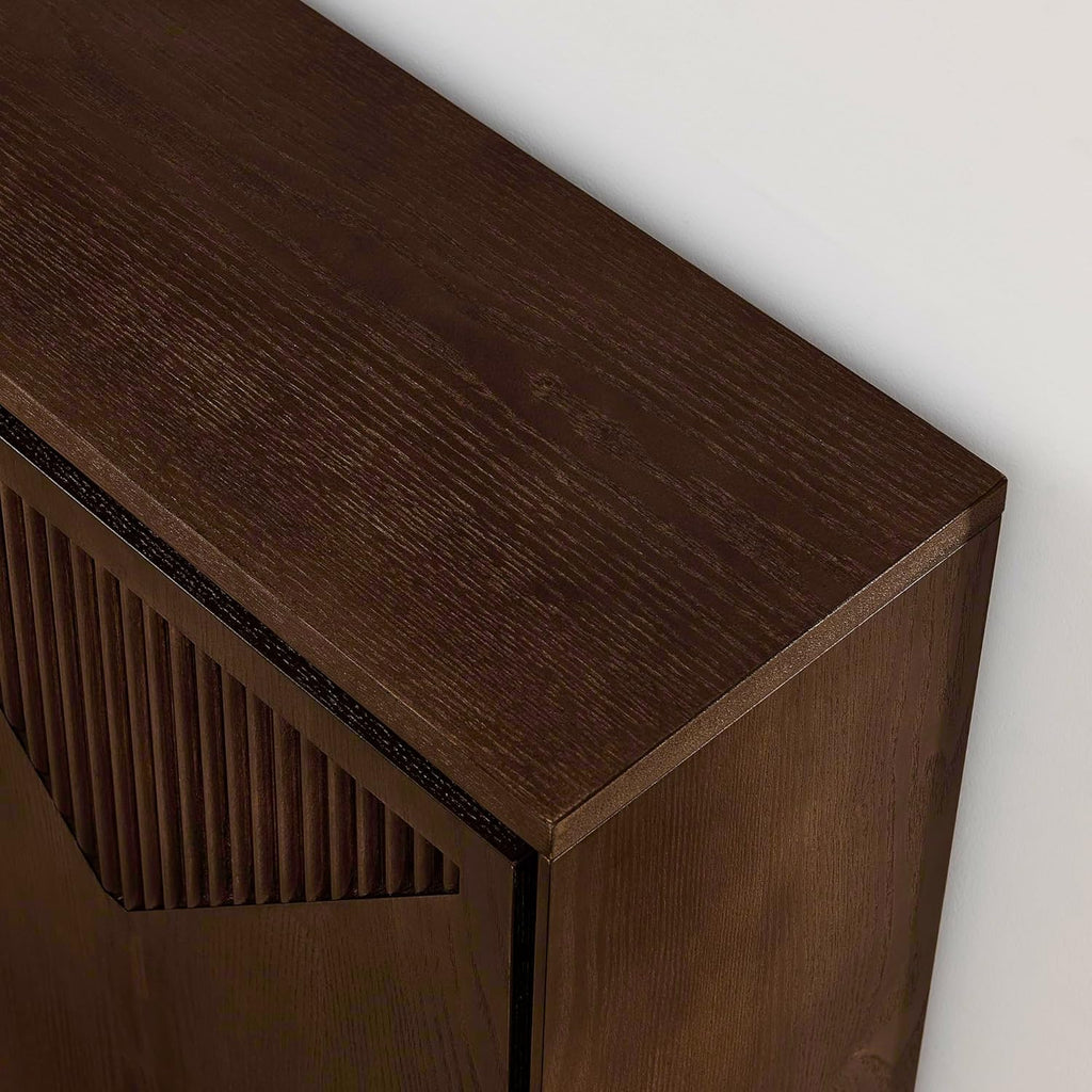 LKTART Mid Century Modern Sideboard Buffet Storage Cabinet with Doors and Shelves,Wood Coffee Bar Storage Cabinets for Kitchen, Dining Room, Living Room-Dark Walnut