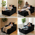 Chaise Lounge Chair, Plush Velvet Corduroy Boneless Sofa Bed for Kids, Teens & Adults, Compact Deep Seat for Bedroom Playroom Dorm & Small Apartment, 33D Foam, Anti-Skid, Black
