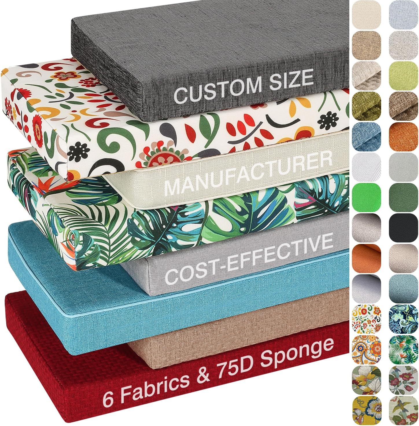 Custom Size Bench Cushions for Indoor Furniture, Cost-Effective Thick Bay Window Seat Cushion
