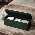 46'' Storage Bench for Bedroom, Modern Storage Ottoman Bench with Walnut Grain Base, Upholstered Bench with 27 Gallons Storage Space for Bedroom End of Bed, Entryway, Living Room, Green