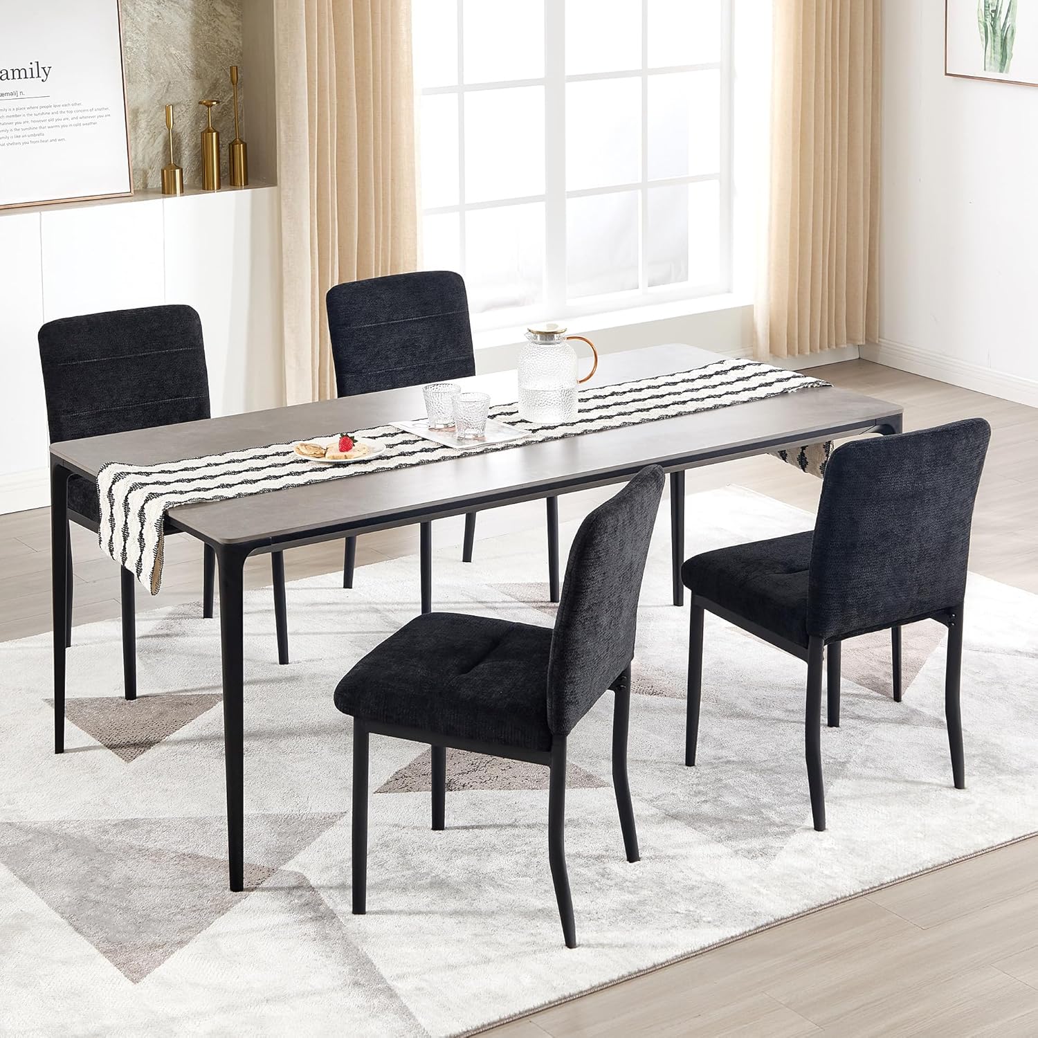 Dining Chairs Set of 4, Modern Upholstered Fabric Parsons Dining Room Chairs, Armless Kitchen Chairs with Metal Legs and Padded Seat for Living Room, Bedroom, Kitchen