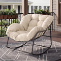 Bifanuo Oversized Egg Rocking Chair for Indoor/Outdoor – All-Weather Wicker Rattan Lounge Chair with Cushion, Patio Rocker for Porch, Garden, or Balcony (Classic Beige)