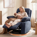FiveWillowise Rocking Chair Nursery with Adjustable Armrests, 360° Swivel Rocker Recliner for Moms, Manual Gilder Rocker Nursing Chair with Wide Foot Rest for Living Room, Bedroom, Dark Blue