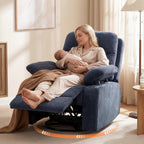 FiveWillowise Rocking Chair Nursery with Adjustable Armrests, 360° Swivel Rocker Recliner for Moms, Manual Gilder Rocker Nursing Chair with Wide Foot Rest for Living Room, Bedroom, Dark Blue