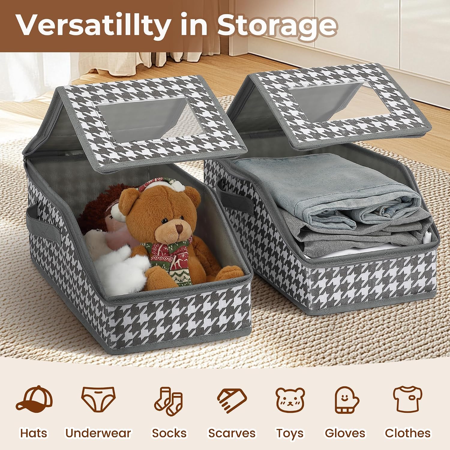 2 PCS Stackable Hat Storage for Baseball Caps, Large Hat Organizer with transparent window, Holds up to 30 Caps Hat Organizer (Gray and white)
