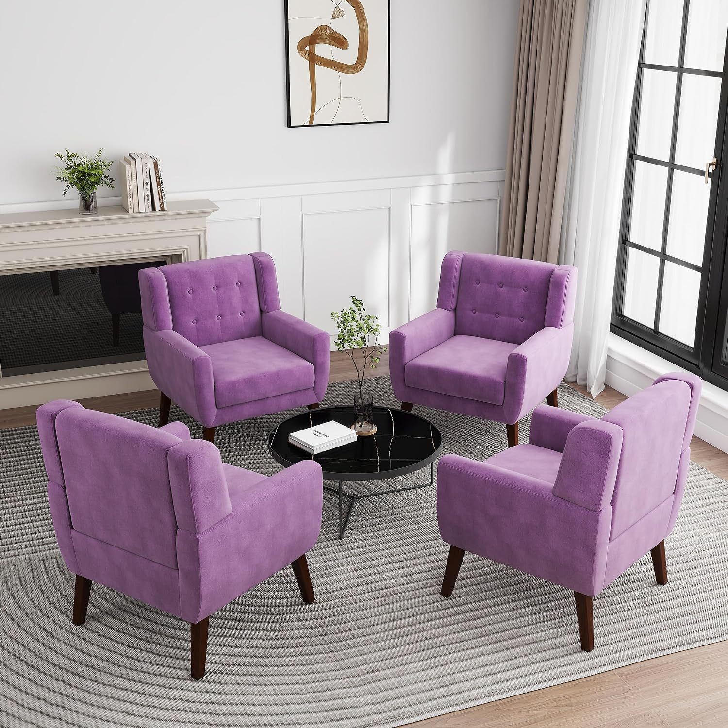 Velvet Accent Chair, Morden Upholstered Armchair for Living Room, Button Tufted Bedroom Side Reading Seat - Purple