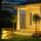 Curtain String Lights Indoor, 300LED 9.8 * 9.8FT USB Plug-in Window Curtain Lights with Timer and 8 Modes, Waterproof Warm White Curtain Fairy Lights for Bedroom Room Wedding Outdoor Decor