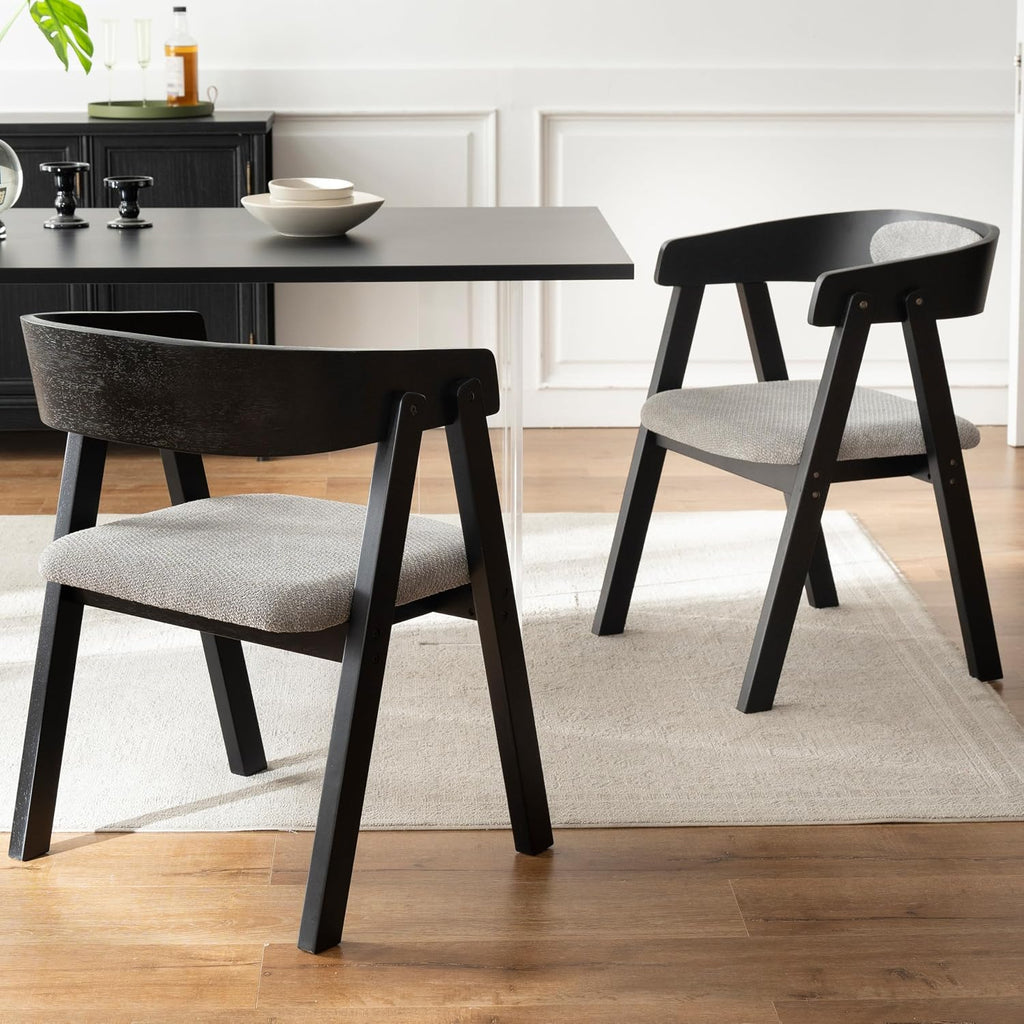 Chogori Wooden Dining Chairs, Modern Dining Room Chairs with Arms and Upholstered Seat, Farmhouse Style Chairs for Kitchen, Dining Room, Living Room (Black, Set of 4)