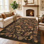Garvee Washable 5x7 Area Rugs Boho Vintage Floral Botanical Fall Soft Non-Slip Low-Pile Stain Resistant Throw Rugs for Bedroom Living Room Nursery Office Kitchen Room Decor Dark Brown