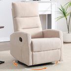 360° Swivel Rocking Chair for Nursery, Manual Glider Chair Nursing Chair with Side Pockets, Polyester Glider for Living Room, Heavy Duty Motion Mechanism, Beige