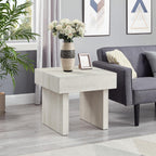 Penau Modern Accent End Table, Contemporary Rectangular Side Table with MDF Wood-Grain Veneer, Bold Block Legs, Smooth Top for Living Room Bedroom Office, White, 23.5 x 22 x 23 Inchs
