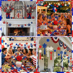 4th of July Star Rattan Balls 27Pcs Patriotic Wicker Stars Red Blue White Wicker Ball 4th of July Vase Filler for Independence Day Home Decor DIY Vase Bowl Filler Ornament Table Decors