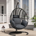 Hanging Egg Chair with Stand – 400 Lbs Capacity Patio Swing, Weatherproof PE Rattan & 8-Inch Thick Cushion, Swing Egg Chairs for Outdoor Garden, Balcony & Patio Use, Black