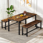 Lamerge Dining Room Table Set with 2 Benches, Dining Table Set for 4-6, Kitchen Table Set for Home Kitchen, Dining Room, Restaurant, Space Saving, Rustic, 3 Pieces Dining Furniture Set (05-Brown)