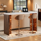 Bar Table for 4-6 People - 55” Long Counter Height Pub with Extra Thickened Tabletop, Modern Rectangular Home Bar Coffee Unit for Kitchen, Dining Room, Balcony, Living Room, Basement, White+Walnut