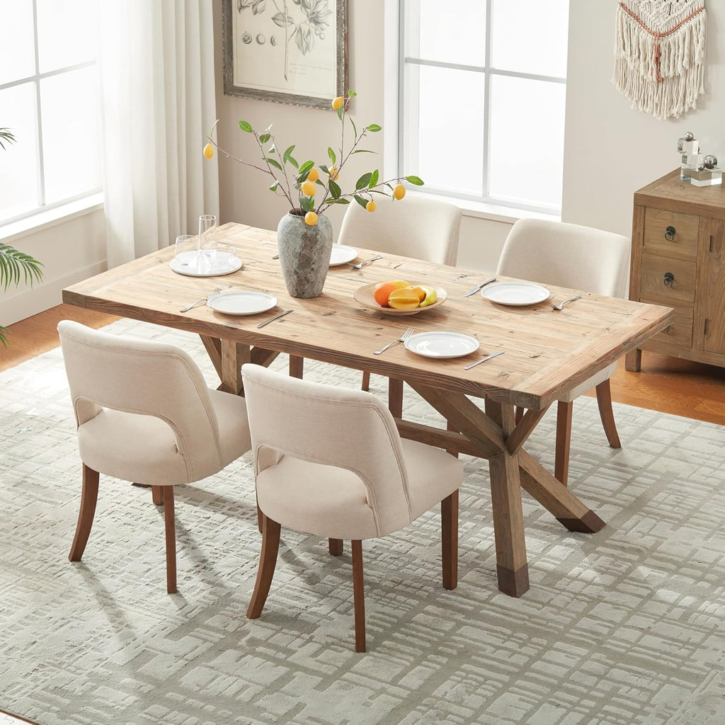 VKNOW Wooden Dining Chairs Set of 4, Modern Fabric Upholstered Dining Room Chair Kitchen Chairs, Farmhouse Dinner Chair for Kitchen Dining Room, Beige