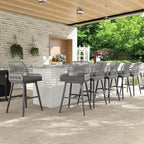 MEISSALIVVE Bar Stools Set of 6, Rattan Counter Height Bar Stools, 26" H Swivel Patio Bar Stools with Boho Woven Rope Back for Kitchen Patio Garden Cushions Included, Grey