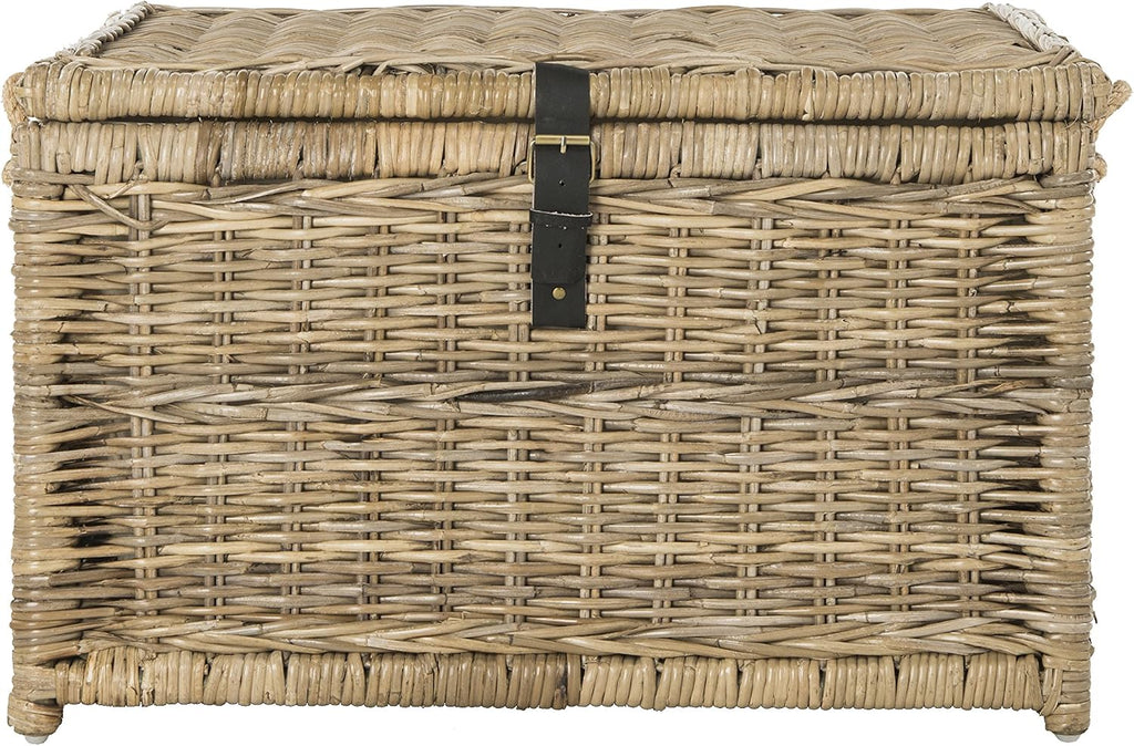 happimess HPM9001C Caden 30" Wicker Storage Trunk, Collapsible for flat storage, Rattan-Kubusoft Gray, Coastal for Office, Dorm Room-LivingRoom, Bedroom, Dining Room, Natural