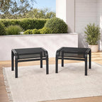 Outdoor Ottoman Set of 2, Outdoor Foot Stool with Textliene Fabric, Metal Frame, Stackable Oversized Foot Rest for Patio Garden Pool, Black