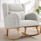 Nursery Rocking Chairs,Upholstered Rocking Chair Nursery for Mom Rocker with High Backrest and Solid Wood Legs,Modern Indoor Rocking Chair for Living Room Bedroom Adults (Teddy Light Grey)