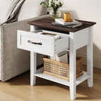 Modern Nightstand Set of 2 with Drawer, 2-Tier End Table with Storage Shelf, Bedside Table for Bedroom, Living Room, Dorm, Small Spaces(2pcs-White)