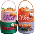FKOG Halloween Candy Basket, Custom Cotton Rope Storage Bin with Handle, Personalized Trick or Treat Container, Decorative Pumpkin Design (Orange)