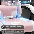 Gaming Chair for Adults, Fabric Gaming Chair with Footrest and Pocket Spring Cushion, Ergonomic Gamer Chair with Lumbar Support, Reclining Computer Gaming Chair with High Back, Pink