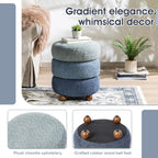 Glitzhome Round Ottoman with Storage, Small Foot Stool, Modern Accent Stool Upholstered Vanity Stool with Rubberwood Ball Feet for Bedroom Living Room Dorm Room, Gradient Blue