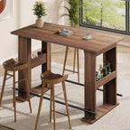 Garvee 63-Inch Bar Table, Wooden Home Coffee Bar Unit with Storage, Farmhouse Counter Height Pub Table with Metal Footrest for Home Kitchen, Dining Room, Bistro, Living Room, Walnut