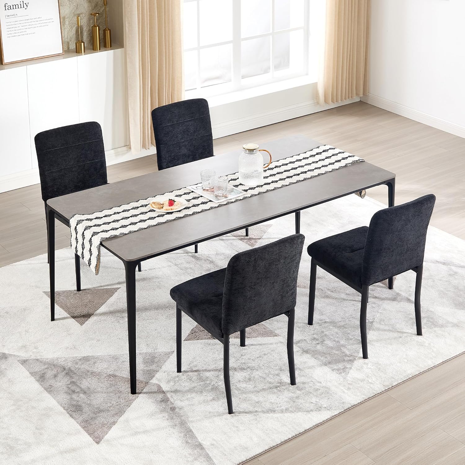 Dining Chairs Set of 4, Modern Upholstered Fabric Parsons Dining Room Chairs, Armless Kitchen Chairs with Metal Legs and Padded Seat for Living Room, Bedroom, Kitchen