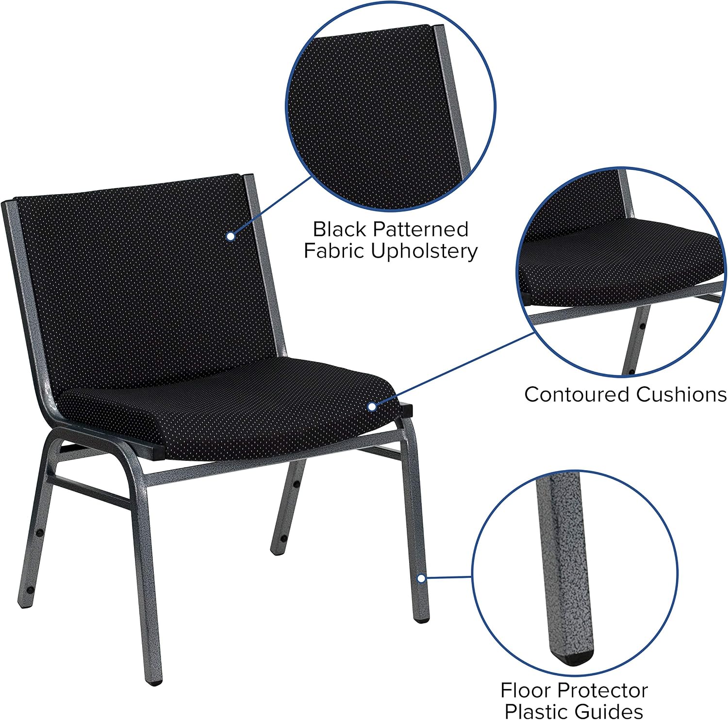 EMMA + OLIVER Big & Tall 1000 lb. Rated Black Fabric Stack Chair