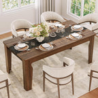 iPormis Farmhouse 71" Long Dining Table for 6-8 People, Marble Texture Finish Kitchen Table with Sturdy Wooden Frame, Rectangle Dining Table for Dining Room, Kitchen, Brown